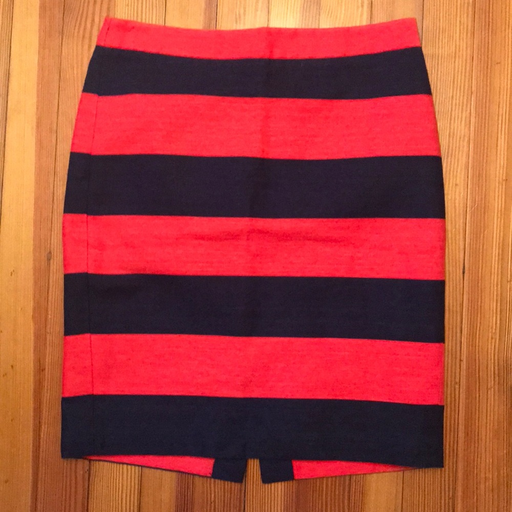 J Crew Cherry Red and Navy Striped Skirt